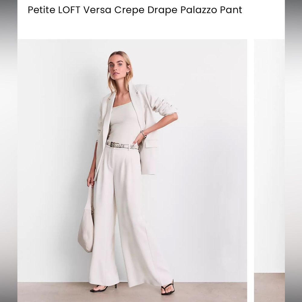 NWT-LOFT Versa Crepe Drape Palazzo Pant-White Clay